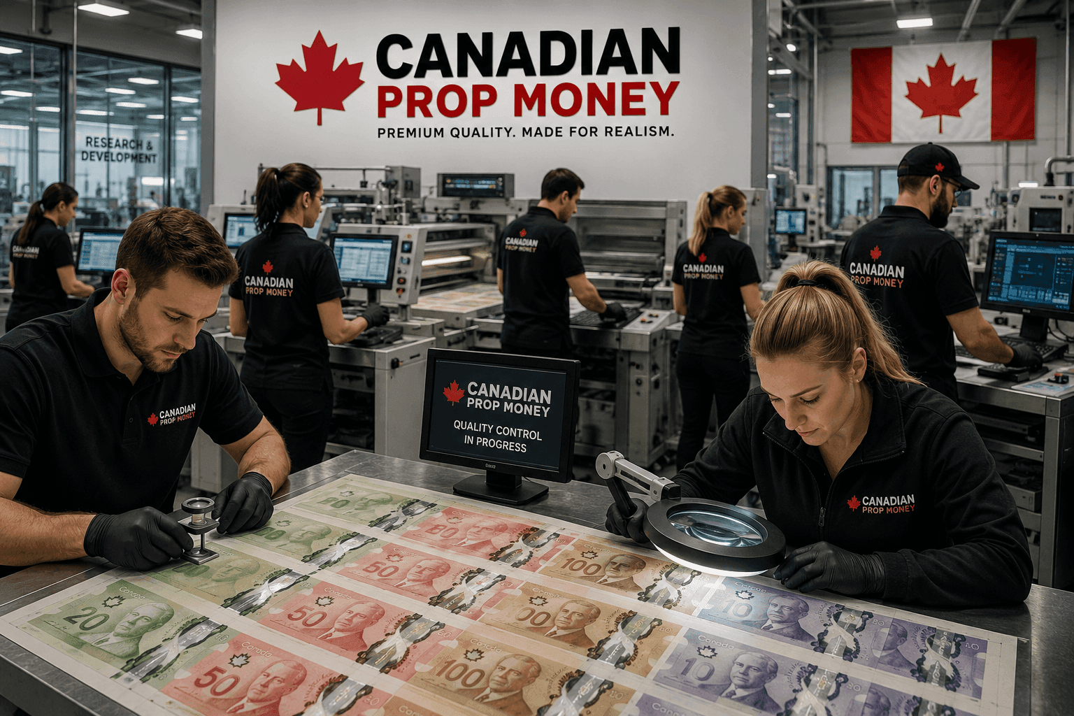 Elite Canadian Prop Money Stacks featuring realistic non-glare visual designs for film crews